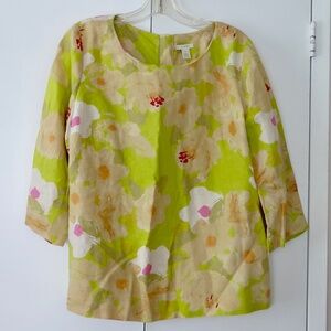Vintage J. Crew Floral Print Top Shirt 100% Linen